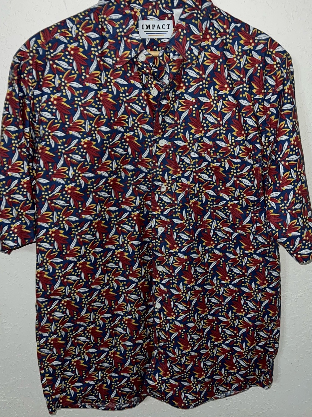 Impact 100% Cotton Abstract Floral Button Down Shirt Size Large.